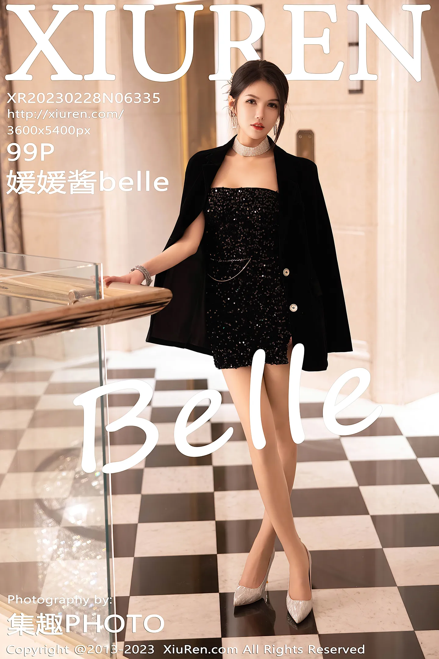 [XiuRen秀人网]No.6335_模特媛媛酱belle脱西服上衣露黑色连衣短裙开档肉丝撩人诱惑写真99P-秀人网 - XiuRen.Space